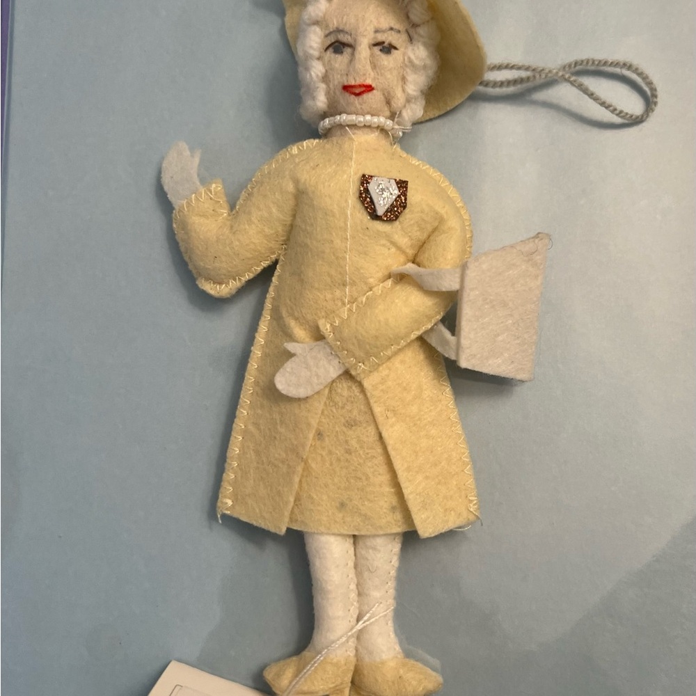 Elegant Queen Elizabeth Cream Felt  7” Holiday Ornament